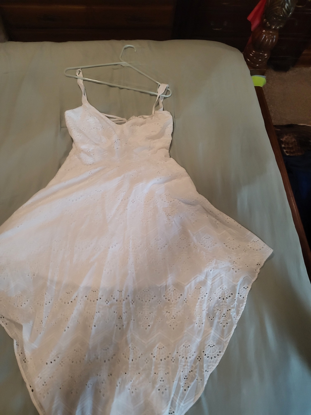 Francesca's Collections White Eyelet Midi Dress with Spaghetti Straps